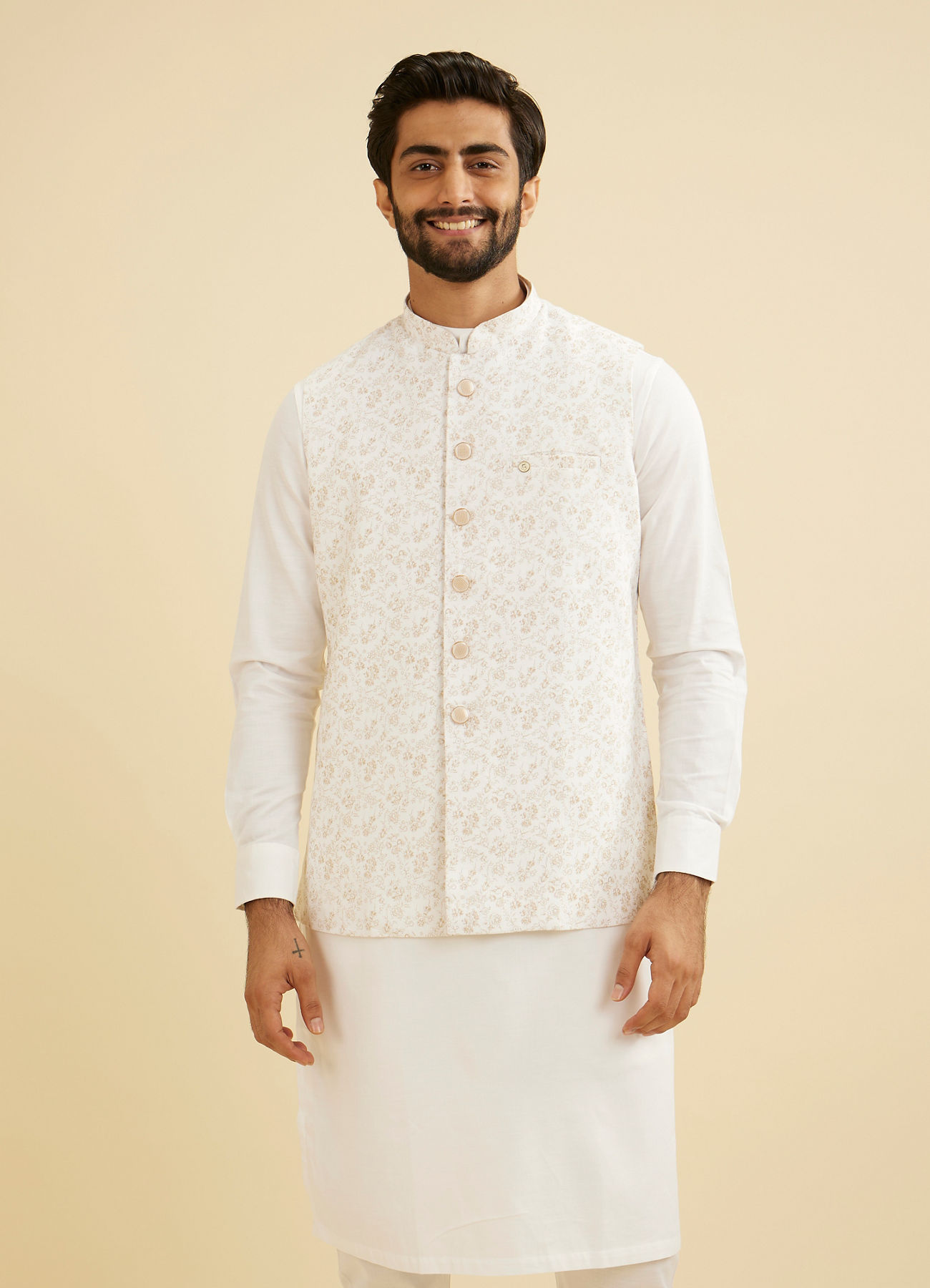 Manyavar Men Elegant Light Cream Jacket