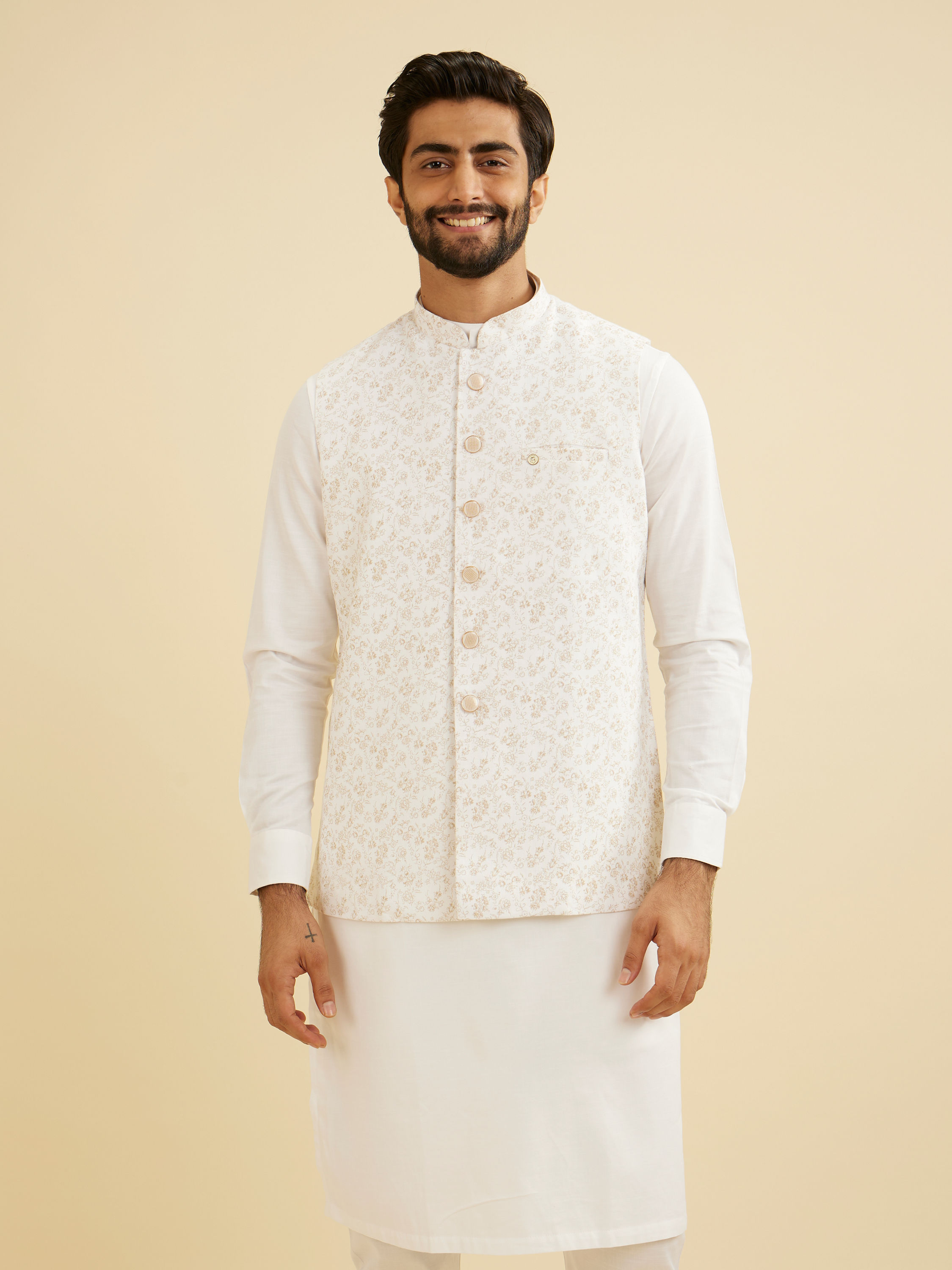 Manyavar Men Elegant Light Cream Jacket