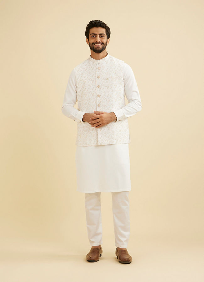 Manyavar Men Elegant Light Cream Jacket image number 2