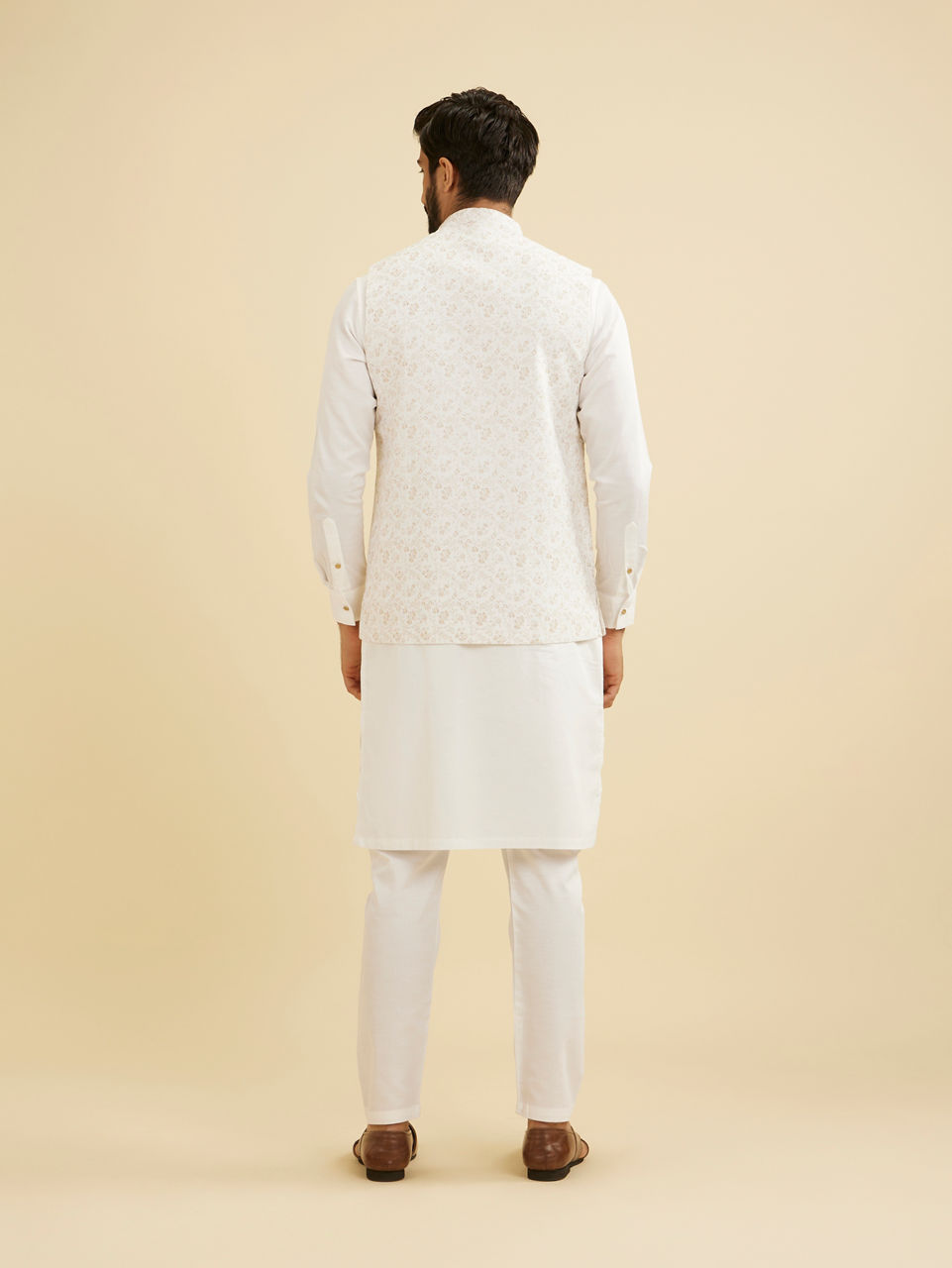 Manyavar Men Elegant Light Cream Jacket