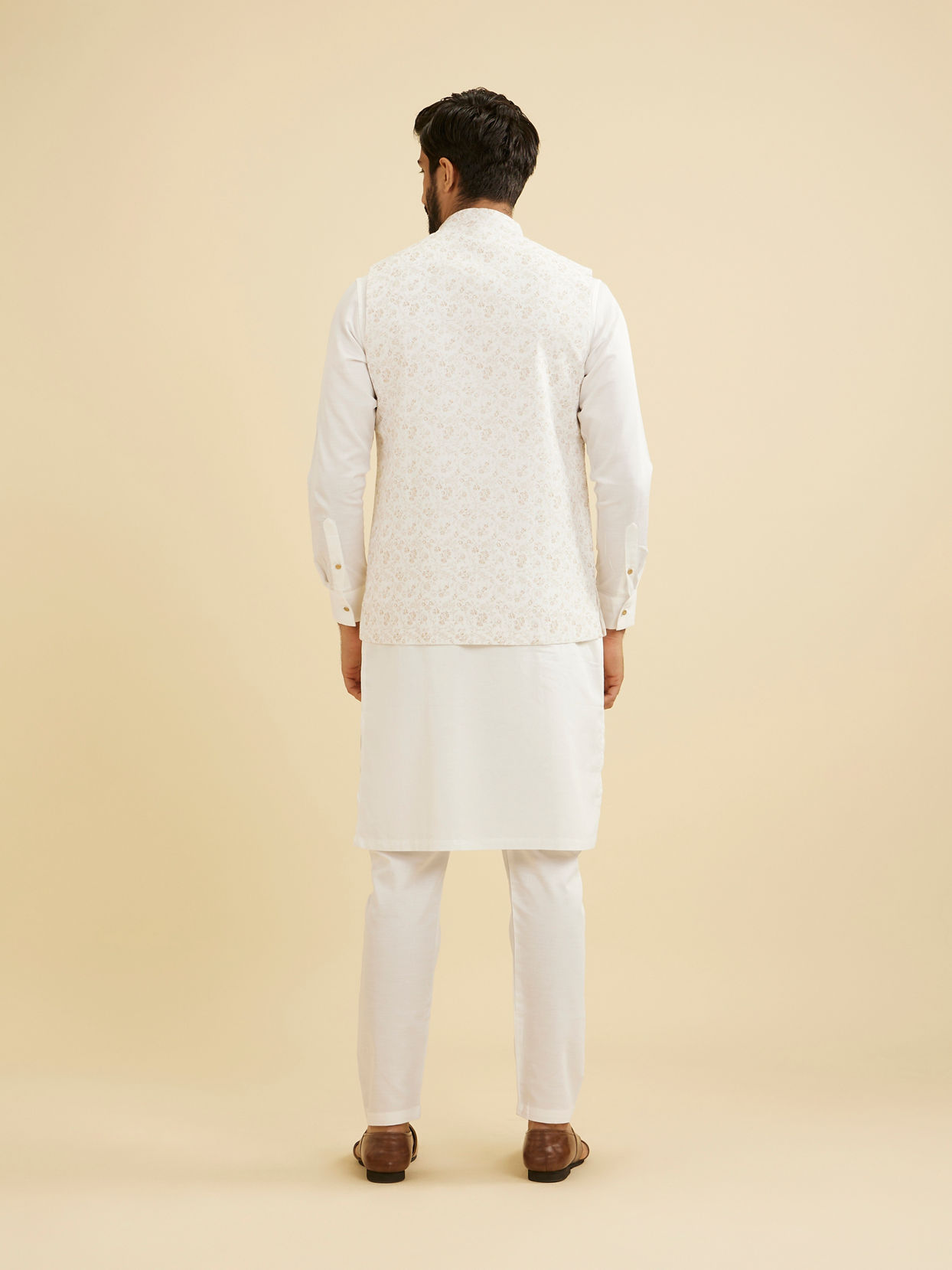 Manyavar Men Elegant Light Cream Jacket image number 3