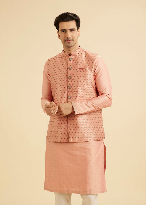 Manyavar Men Peach Elegance Nehru Jacket