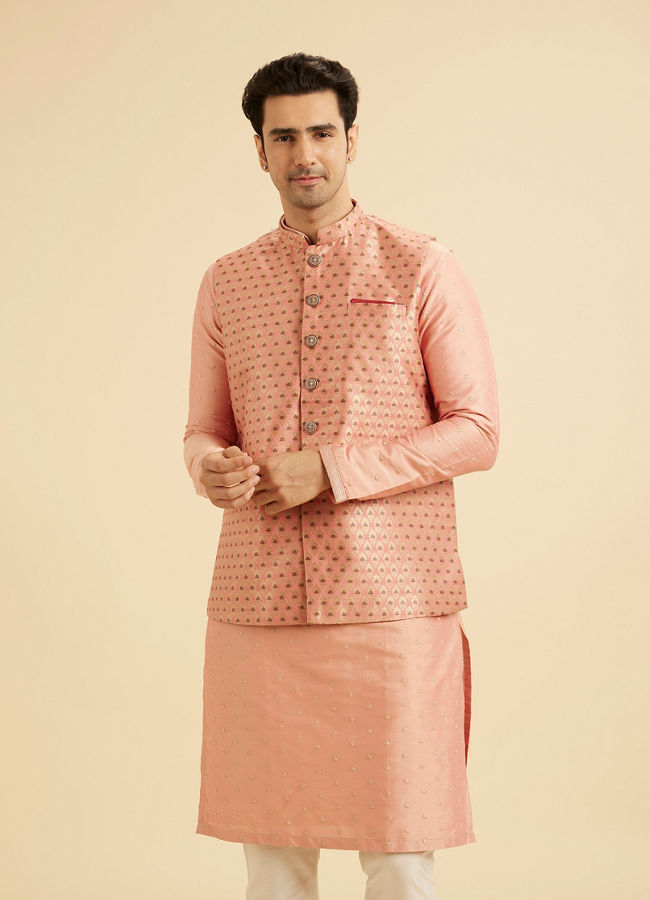 Manyavar Men Peach Elegance Nehru Jacket