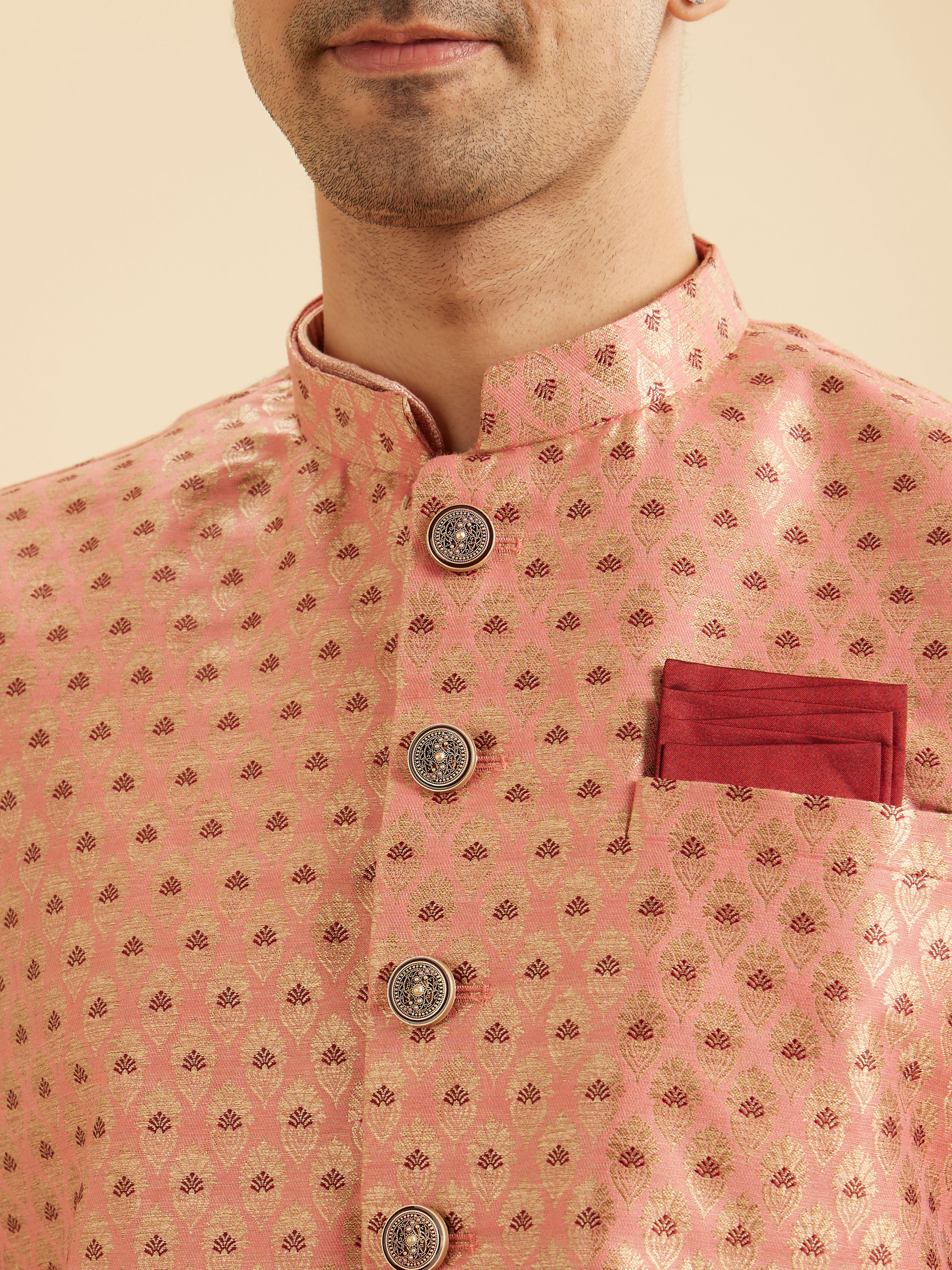 Manyavar Men Peach Elegance Nehru Jacket