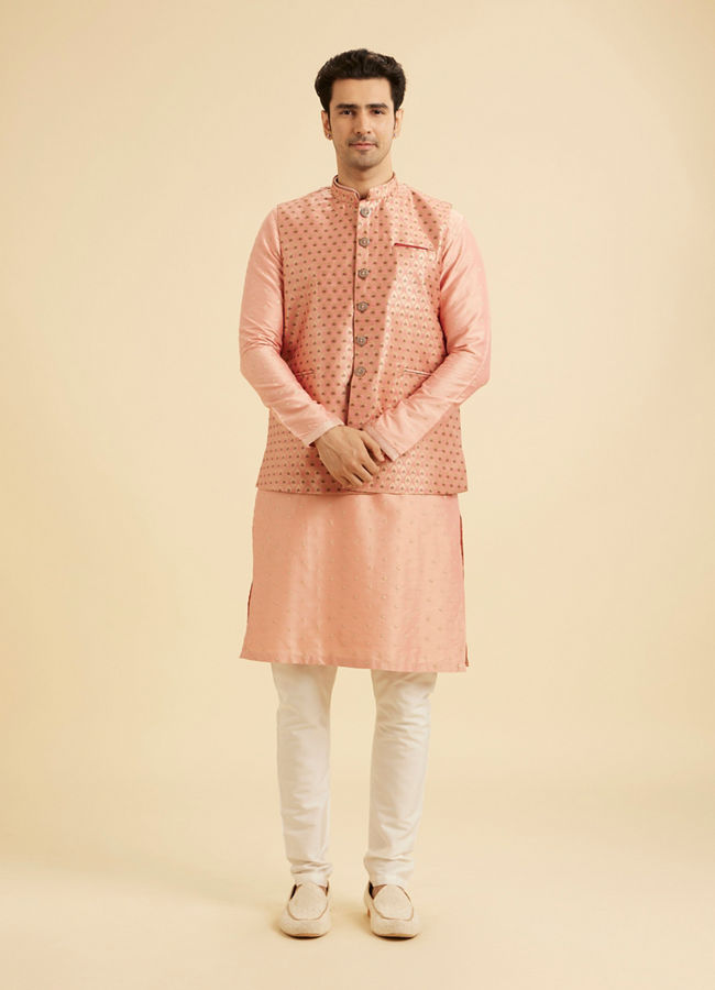 Manyavar Men Peach Elegance Nehru Jacket