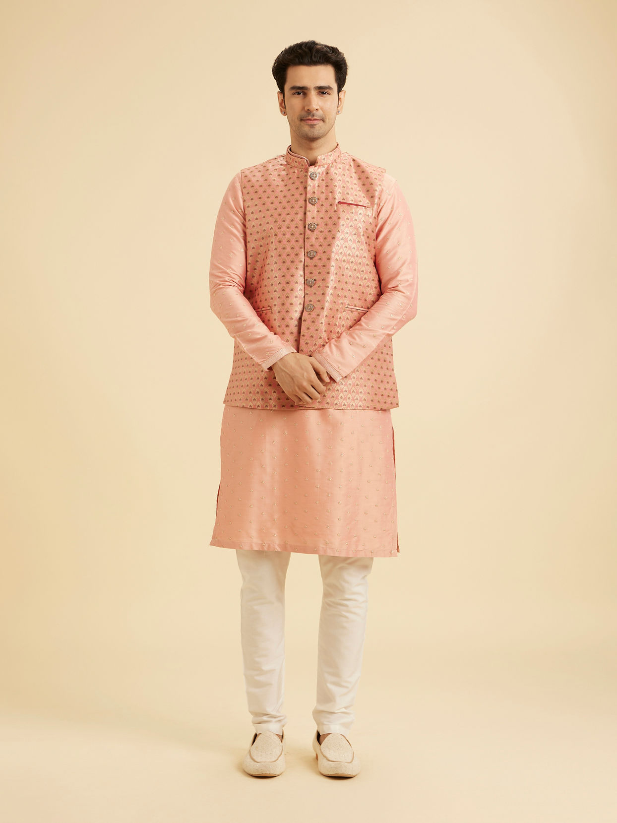 Manyavar Men Peach Elegance Nehru Jacket