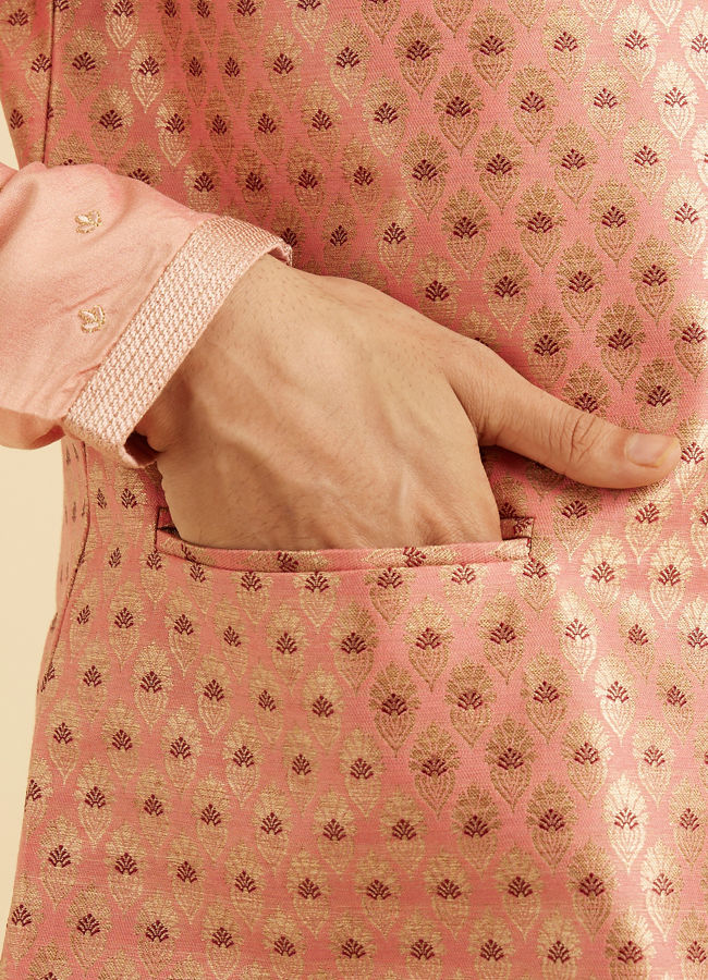 Manyavar Men Peach Elegance Nehru Jacket