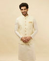 alt message - Manyavar Men Cream Paisley Patterned Jacket image number 0