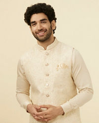 Manyavar Men Elegant Biscuit Shade Jacket