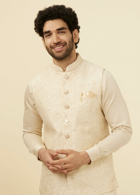 Manyavar Men Elegant Biscuit Shade Jacket