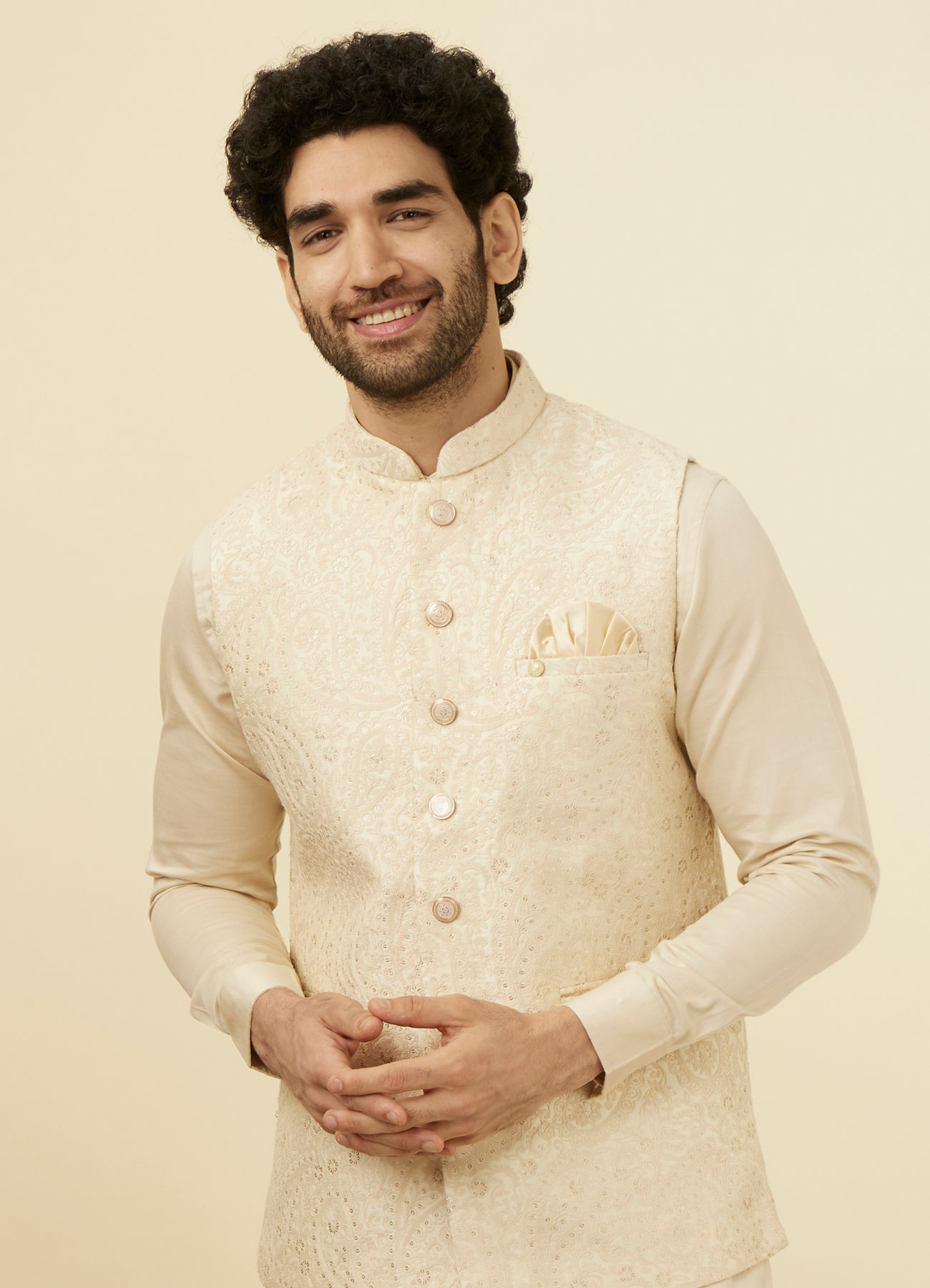 Manyavar Men Elegant Biscuit Shade Jacket