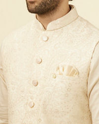 Manyavar Men Elegant Biscuit Shade Jacket