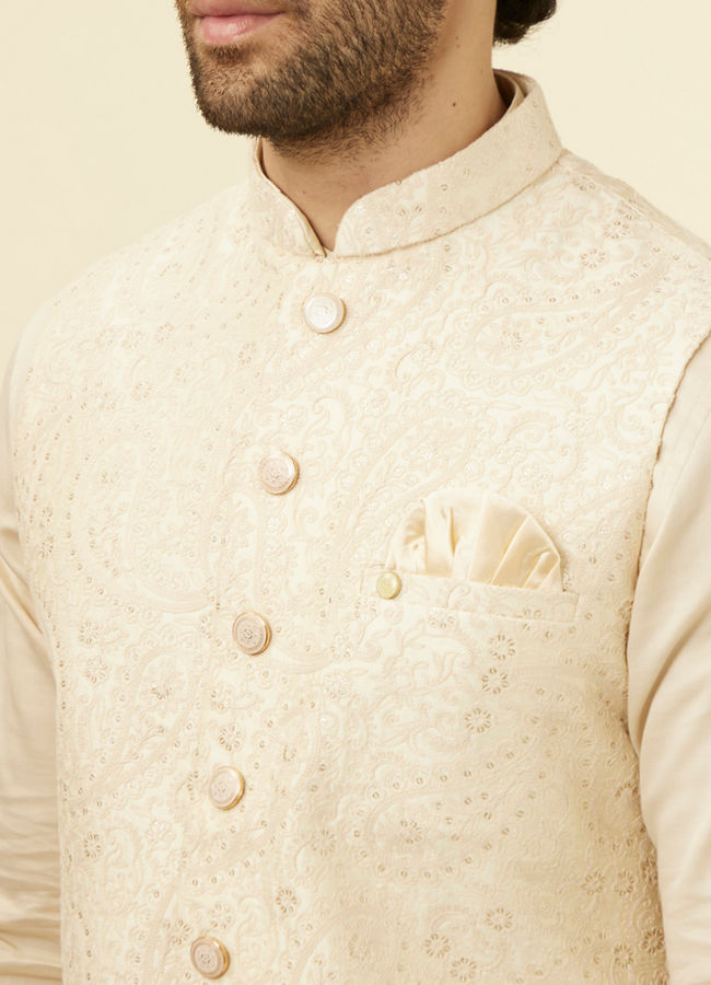 alt message - Manyavar Men Elegant Biscuit Shade Jacket image number 1