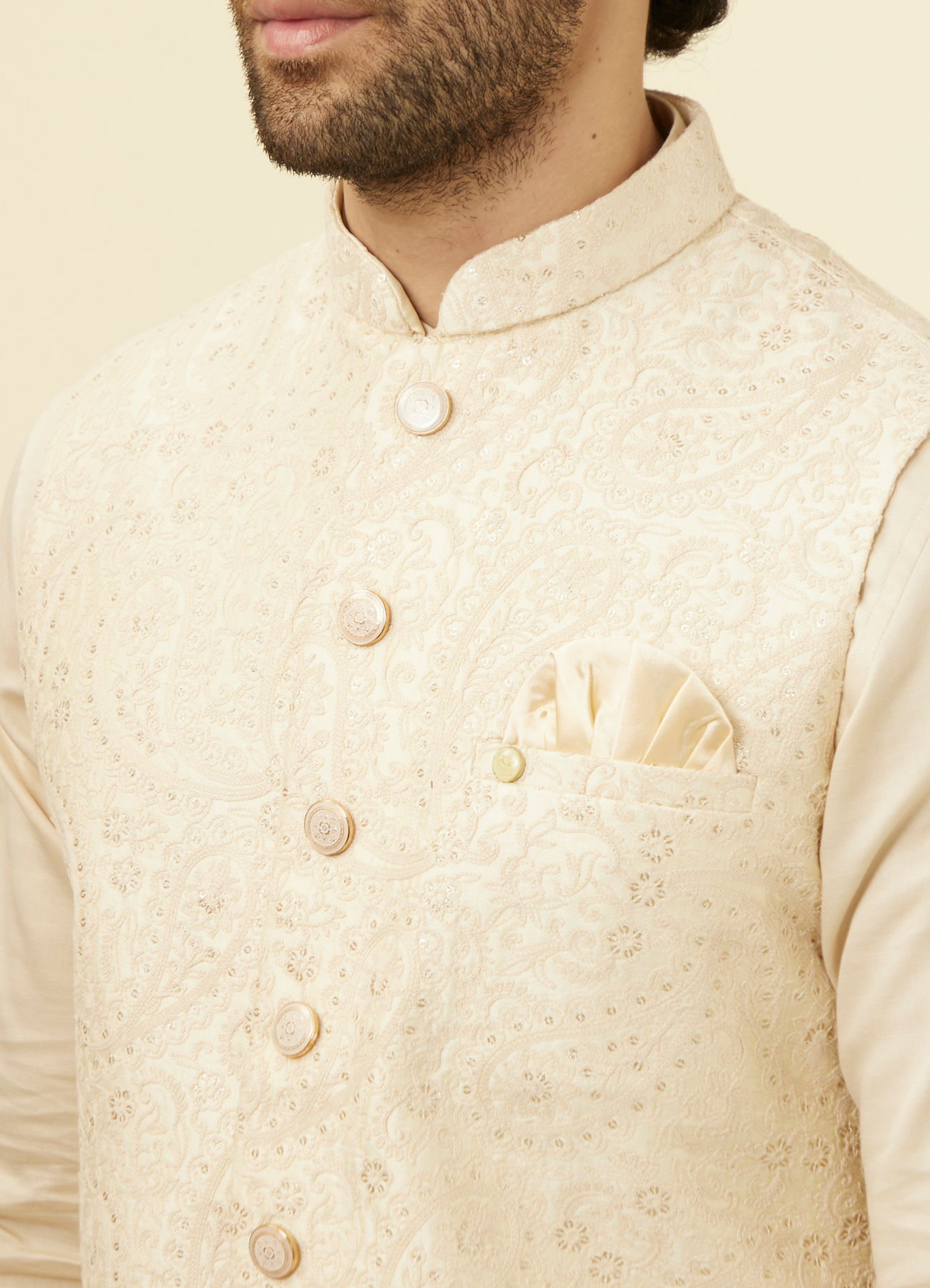 Manyavar Men Elegant Biscuit Shade Jacket