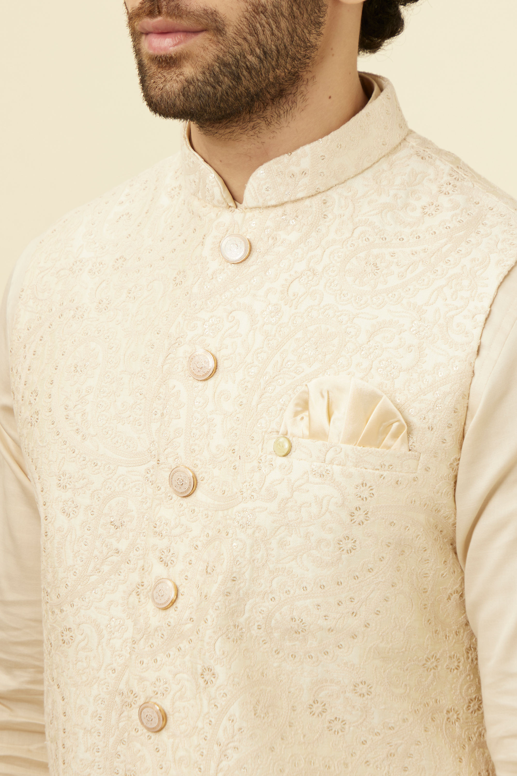 Manyavar Men Elegant Biscuit Shade Jacket