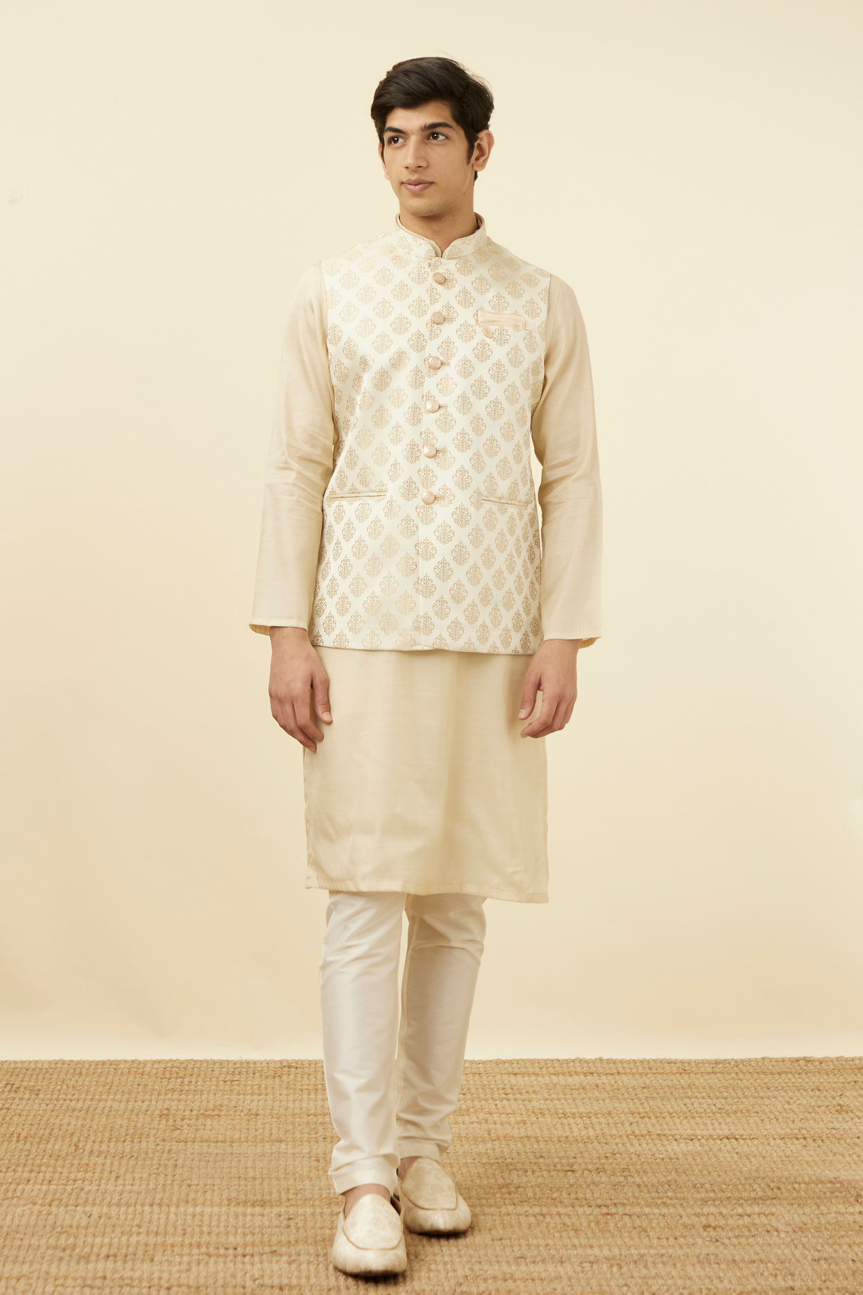 Manyavar Men Cream Jacket With Golden Motifs