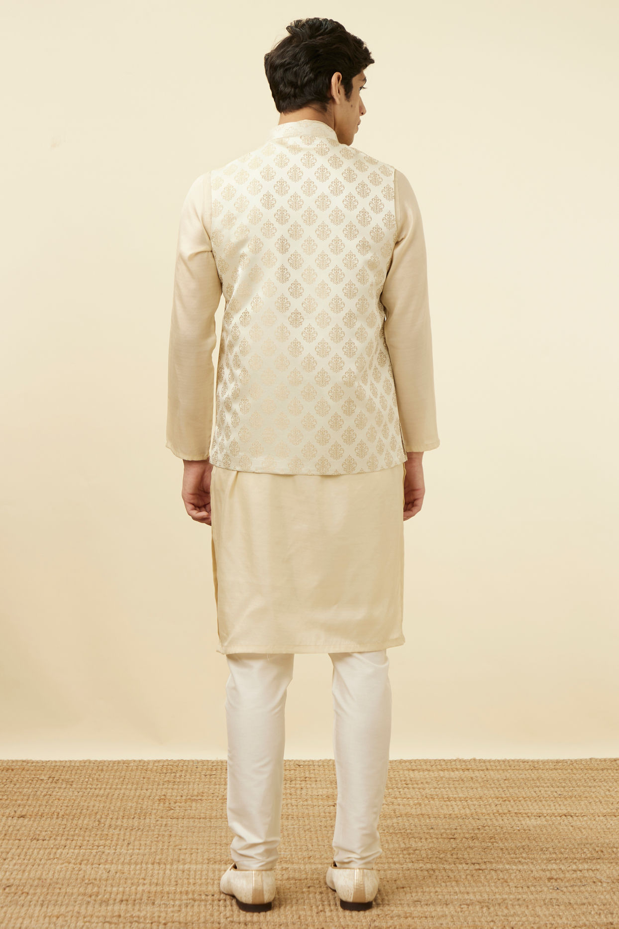 Manyavar Men Cream Jacket With Golden Motifs