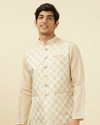 Manyavar Men Cream Jacket With Golden Motifs