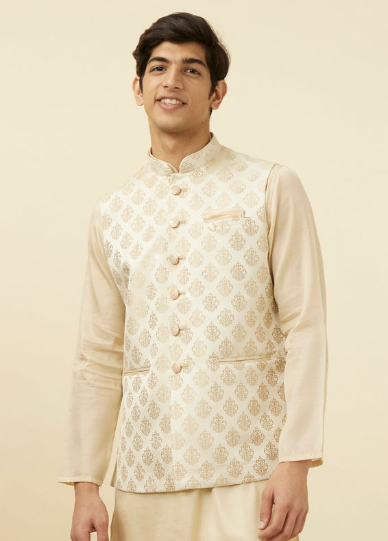 Manyavar Men Cream Jacket With Golden Motifs