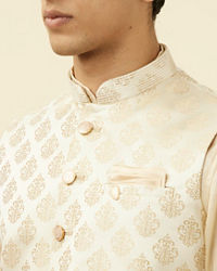 Manyavar Men Cream Jacket With Golden Motifs
