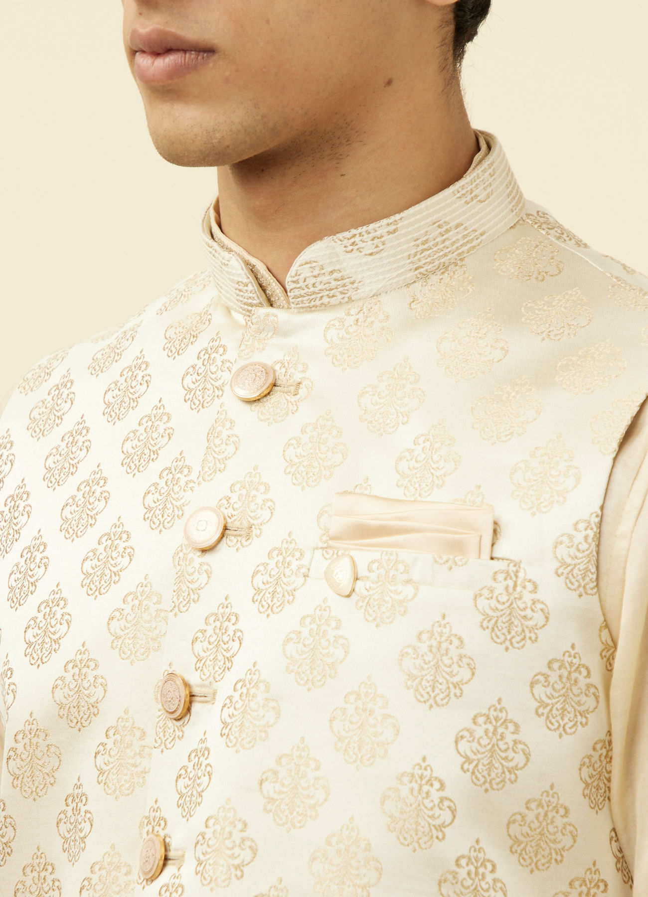 Manyavar Men Cream Jacket With Golden Motifs