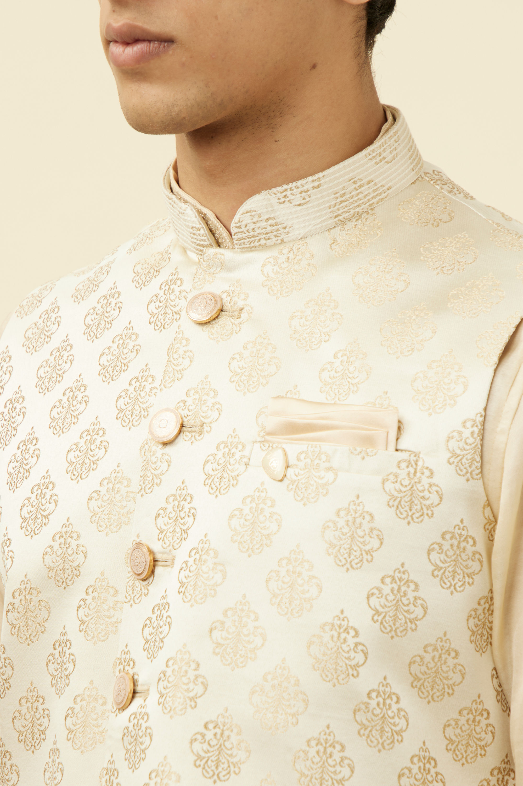 Manyavar Men Cream Jacket With Golden Motifs