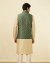 alt message - Manyavar Men Bottle Green Jacket With Golden Motifs image number 3