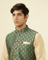 Manyavar Men Bottle Green Jacket With Golden Motifs