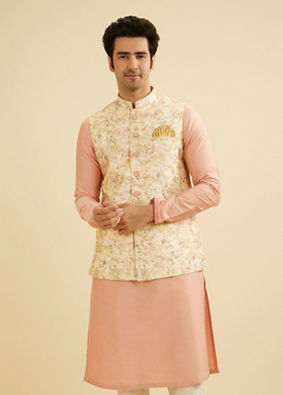 Manyavar Men Peach Elegance Nehru Jacket