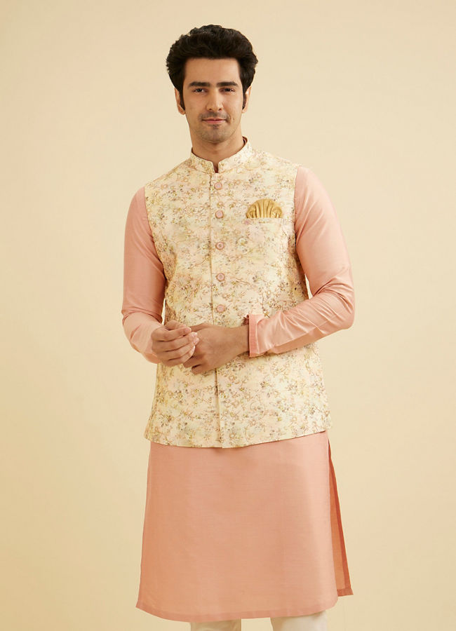 Manyavar Men Peach Elegance Nehru Jacket image number 0