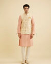 Manyavar Men Light Peach Floral Printed Nehru Jacket