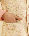Manyavar Men Light Peach Floral Printed Nehru Jacket