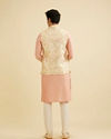 Manyavar Men Light Peach Floral Printed Nehru Jacket