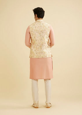 Manyavar Men Light Peach Floral Printed Nehru Jacket image number 4