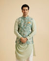 Manyavar Men Emblazon Teal Green Nehru Jacket