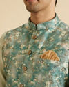 Manyavar Men Emblazon Teal Green Nehru Jacket
