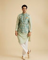 Manyavar Men Emblazon Teal Green Nehru Jacket