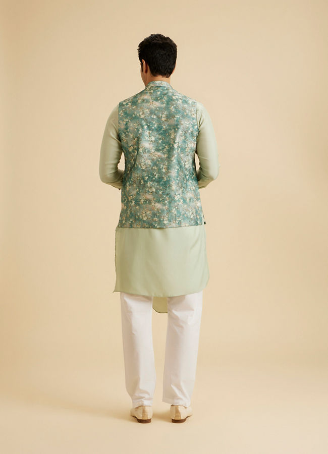 Manyavar Men Emblazon Teal Green Nehru Jacket