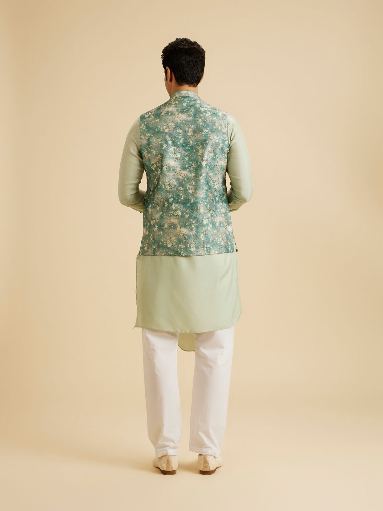 Manyavar Men Emblazon Teal Green Nehru Jacket