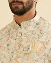 Manyavar Men Buttercream White Floral Printed Jacket