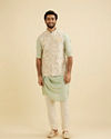 Manyavar Men Buttercream White Floral Printed Jacket