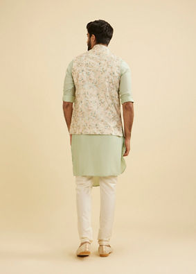 Manyavar Men Buttercream White Floral Printed Jacket image number 4