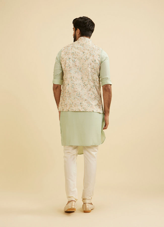 Manyavar Men Buttercream White Floral Printed Jacket