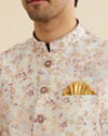 Manyavar Men Soft Lilac Floral Printed Nehru Jacket