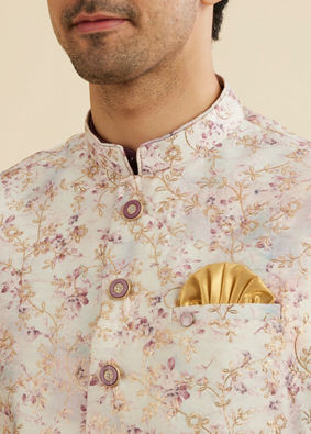 Manyavar Men Soft Lilac Floral Printed Nehru Jacket
