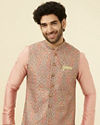 alt message - Manyavar Men Smart-Fit Green Jacket image number 0