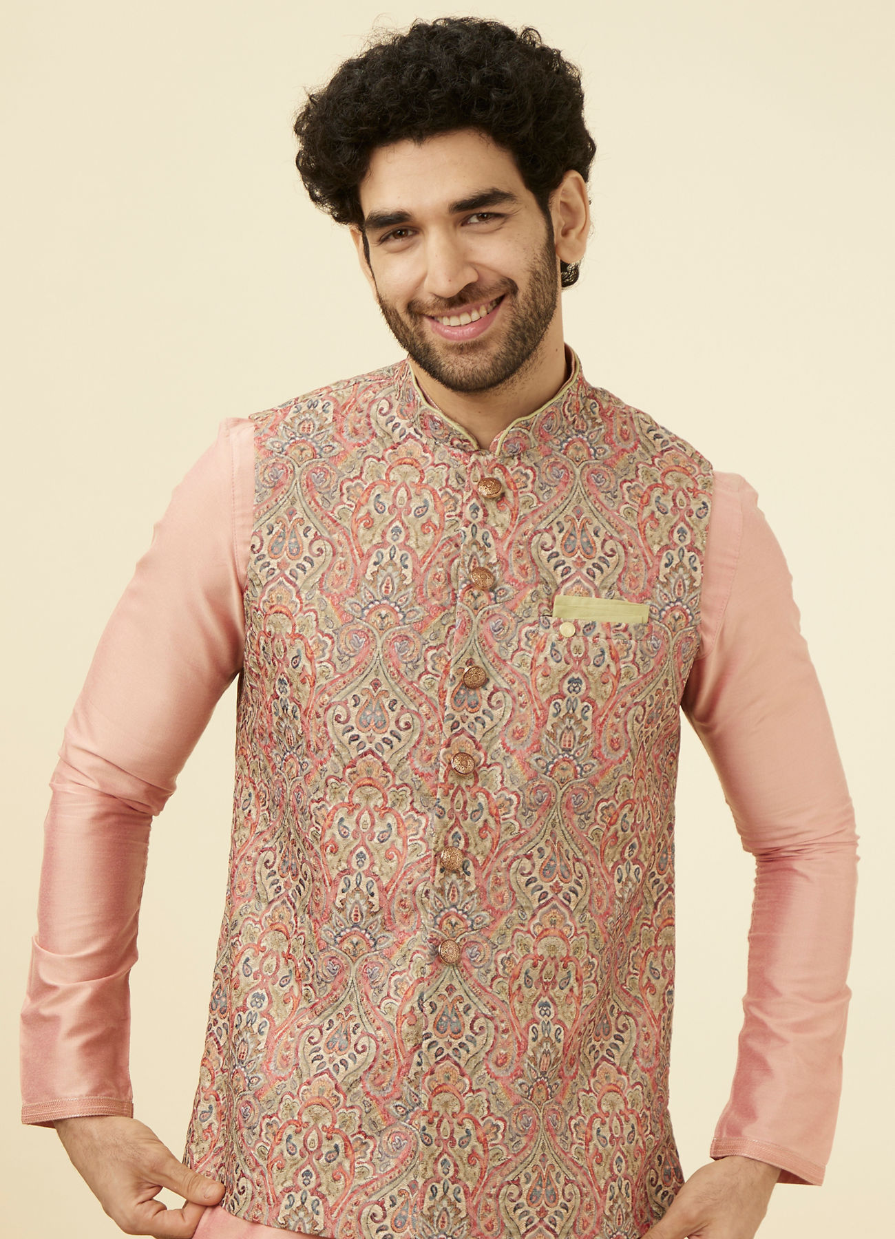 Manyavar Men Smart Fit Green Jacket