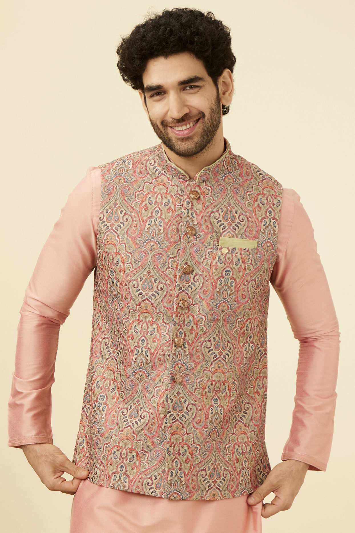 Manyavar Men Smart Fit Green Jacket