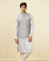 alt message - Manyavar Men Pearl RIver Grey Chikankari Inspired Printed Jacket image number 2