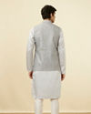 alt message - Manyavar Men Pearl RIver Grey Chikankari Inspired Printed Jacket image number 3